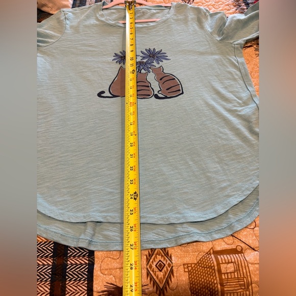 "ESCAPE by Habitate clothes Blue Long Sleeve Cat Print Top women’s Small - Picture 8 of 9